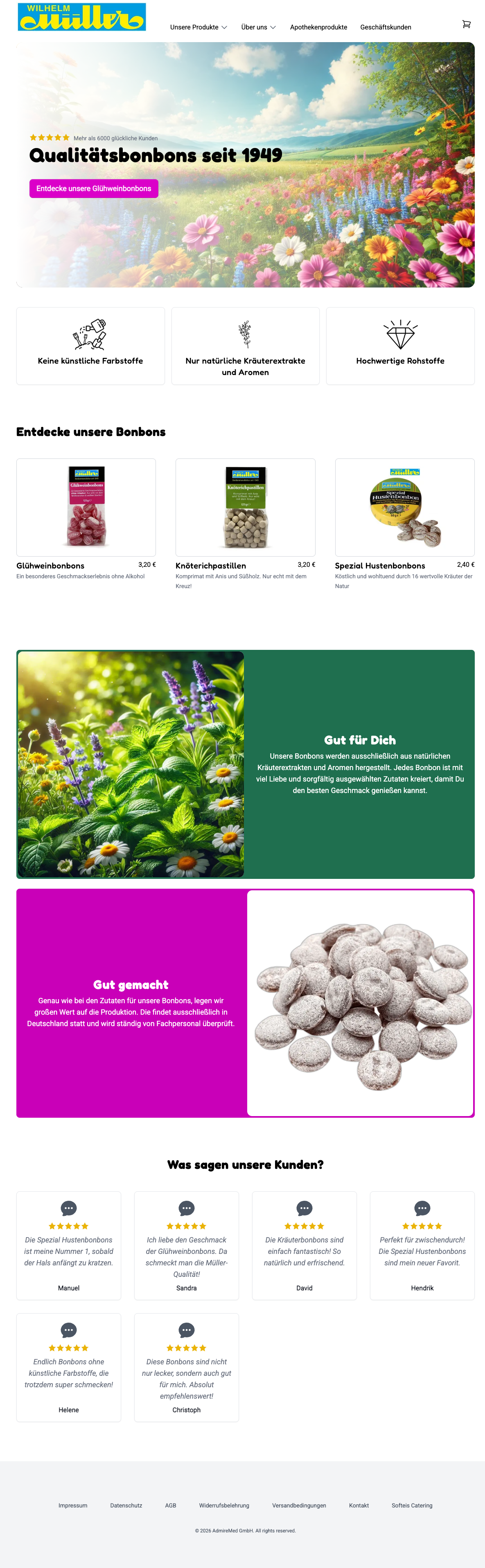 Der bestehende bonbon-mueller.de Shop — funktional, aber austauschbar