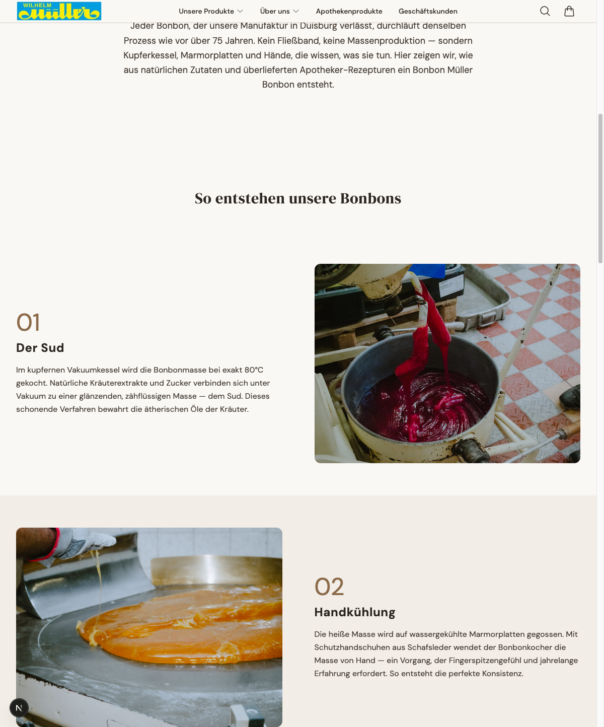 Fünf Schritte der Bonbon-Herstellung — komplett agentisch aus vorhandenen Quellen generiert